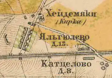 Деревня Яльгелево на карте 1885 года