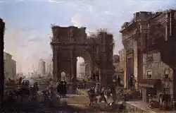 Совместно с Я. Милем. Морской порт с фигурами. Ок. 1656. Холст, масло. Хэмптон-корт, Лондон