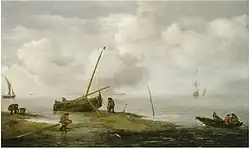 Морской пейзаж с рыбаками на песчаной отмели. 1622. Холст, масло. Национальный морской музей, Гринвич, Лондон