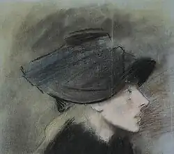 Портрет певицы кабаре Валери Руми. Серо-голубая бумага, пастель. Государственный музей искусств, Копенгаген