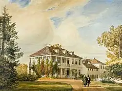 Барон Фохт и его секретарь перед загородным домом во Флоттбеке. 1837. Бумага, акварель. Дом М. Йениша (Йениш-хаус), Гамбург