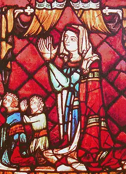 Витраж XIV века, изображающий Иоганну с сыновьями