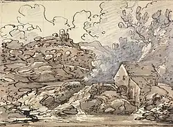 Мельница с водопадом. Бумага, перо, кисть, тушь, гуашь. Йельский центр британского искусства. Нью-Хейвен, Коннектикут, США