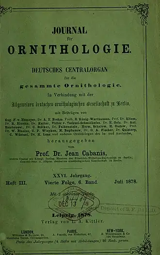 Обложка «Journal für Ornithologie» 1878 года