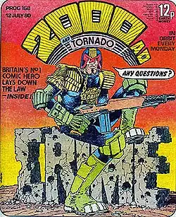 Судья Дредд на обложке 2000 AD #168 (июль 1980)  (художник Майк МакМан)