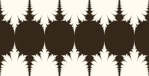 Заполненное множество Жюлиа для 
  
    
      
        f
        (
        z
        )
        =
        sin
        ⁡
        z
      
    
    {\displaystyle f(z)=\sin z}
  
. Если развернуть изображение на 90°, получится заполненное множество Жюлиа для 
  
    
      
        f
        (
        z
        )
        =
        sh
        ⁡
        z
      
    
    {\displaystyle f(z)=\operatorname {sh} z}