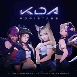 Обложка сингла K/DA ((G) I-DLE, Мэдисон Бир, Джейра Бёрнс) «Pop/Stars» ()