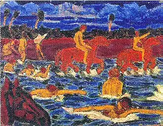 Сергей Калмыков. «Красные кони».Россия, Санкт-Петербург, 1911 г.Государственный музей искусств Казахстана имени А. Кастеева.