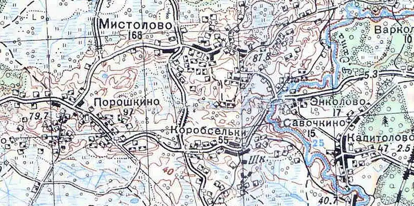 Деревня Корабсельки на карте 1939 года