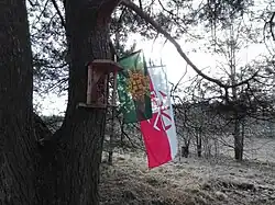 «Коловрат» на флаге Польши у святилища матери Мокоши польских родноверов