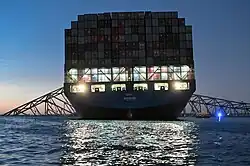 Контейнеровоз «Dali» после столкновения с мостом в Балтиморе в 2024 году