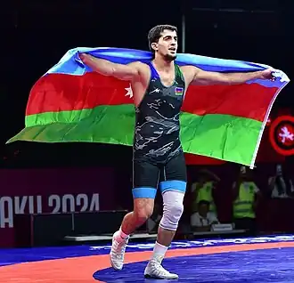 Хасай Гасанлы празднует победу на чемпионате Европы среди спортсменов до 23 лет 2024 года