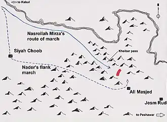 Карта флангового маневра Надир-шаха