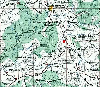 Карта местности 1953 года. Место сражения отмечено красным кругом