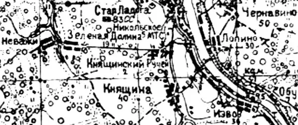 Деревня Княщина на карте 1940 года