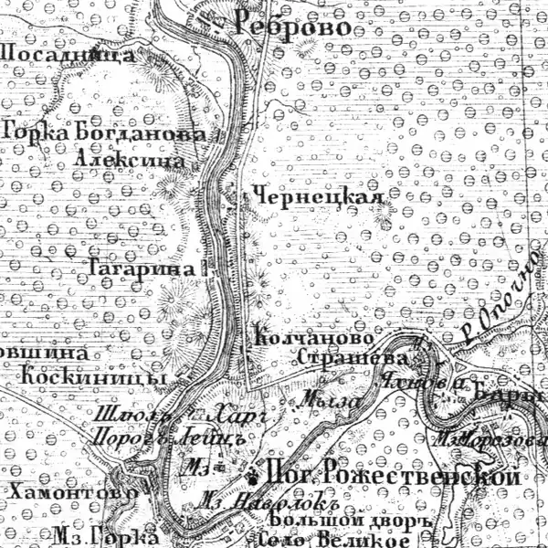 Деревня Страшево на карте Ф. Ф. Шуберта 1872 года