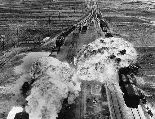 A bomb explodes on a moving train.