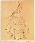А. А. Корольчук. Девочка с попугаем, 1998 г, 31 х 26,5 см, б., офорт с тоном.