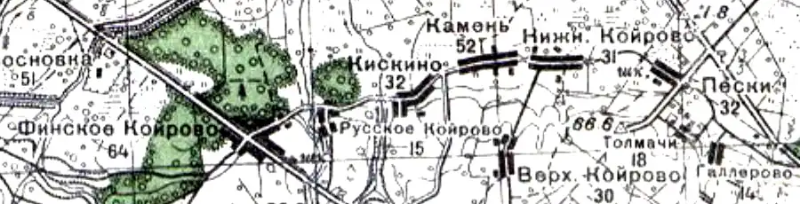 Деревни Койрово на карте 1940 года