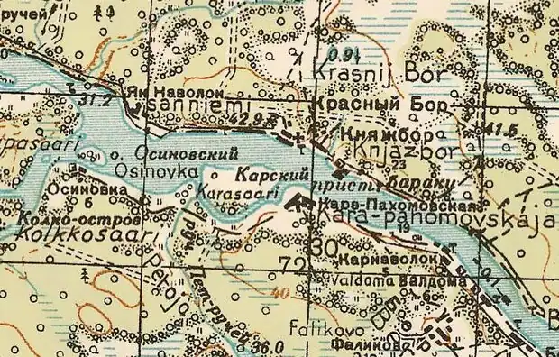 Деревня Красный Бор на карте 1943 года