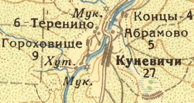 Деревня Куневичи на карте 1932 года