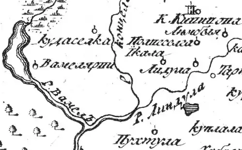 Кудаселка (Куутерселькя) на русской карте 1745 года