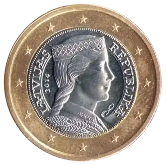 Монета в 1 евро, выпущенная Латвией