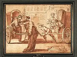 Сцена «двух повозок». Между 1712 и 1716. Бумага, сепия, перо, кисть. Метрополитен-музей, Нью-Йорк