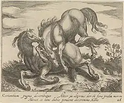 Пейзаж с дерущимися лошадьми. Офорт