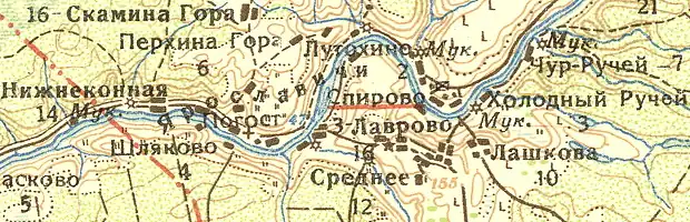 Деревня Средняя на карте 1932 года