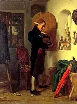 Художник в своей студии. Глоток вина