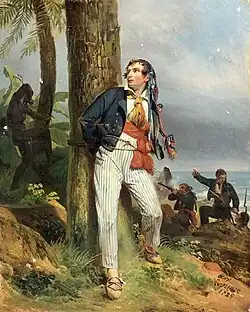 Солдаты приближаются к острову, защищаемому туземцами. 1825