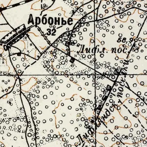 Земли деревни Липовая Гора на карте 1934 года