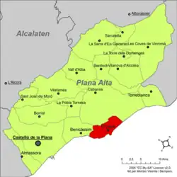 Расположение муниципалитета Оропеса-дель-Мар на карте провинции