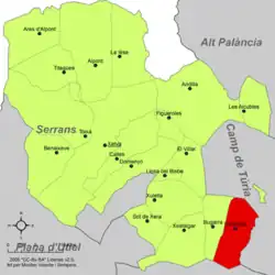 Расположение муниципалитета Педральба на карте провинции