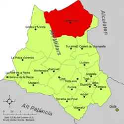 Расположение муниципалитета Вильяэрмоса-дель-Рио на карте провинции
