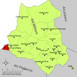Расположение муниципалитета Вильянуэва-де-Вивер на карте провинции
