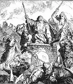 Харальд Боезуб в битве при Бравеллире. Иллюстрация Л. Флёриха (XIX век)