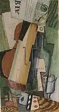 Violon, bouteilles de Marc et cartes, 1919