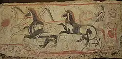 Луканская фреска из Пестума с изображением квадриги, 340-330 гг. до н.э.