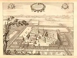 Приорат Корсендонк в Тюрнхауте. Офорт Л. Ворстермана Младшего по рисунку Я. ван Вердена. 1671