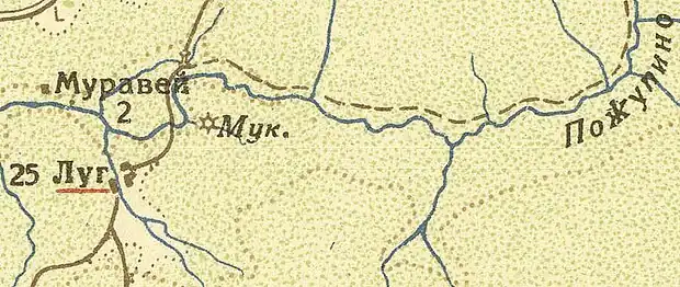 Деревня Луг на карте 1932 года