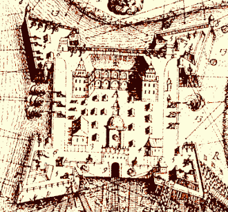 Ляховичский замок, гравюра 1660 г.