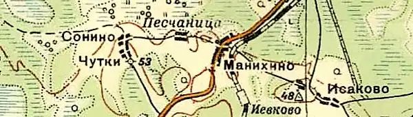 Деревня Песчаница на карте 1940 года