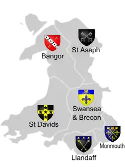Map of the Dioceses in the Church in Wales