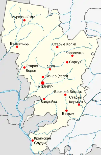 Кизнерский район на карте