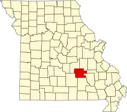 A state map highlighting Dent County in the southeastern part of the state.