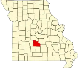 A state map highlighting Laclede County in the southern part of the state.