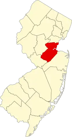 Округ Мидлсекс на карте штата.