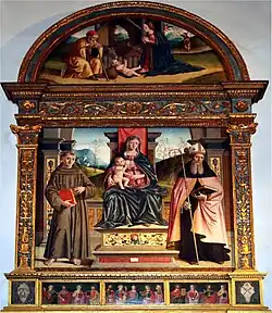 Mадонна на троне с Младенцем, Антонием Падуанским и Св. Августином. Дерево, масло. Церковь Сан-Николо-э-Франческо